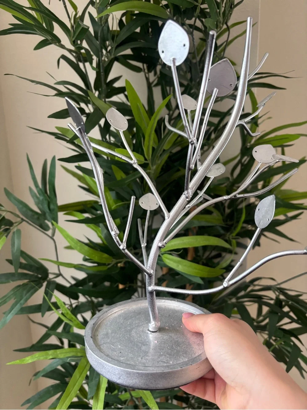 Silver Metal Jewelry Tree Stand - Decorative Earring Organizer